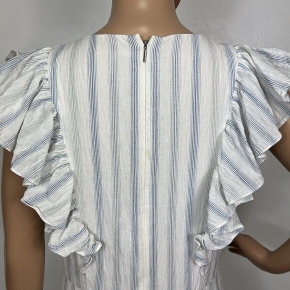 Rebecca Taylor Flutter Sleeves Yarn Dye Striped Midi Dress Size 8 - Picture 5 of 12